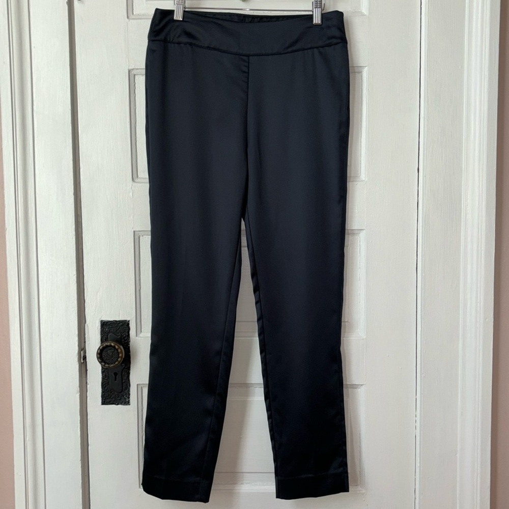 SOFT SURROUNDINGS FLAT FRONT NAVY SATIN PANTS